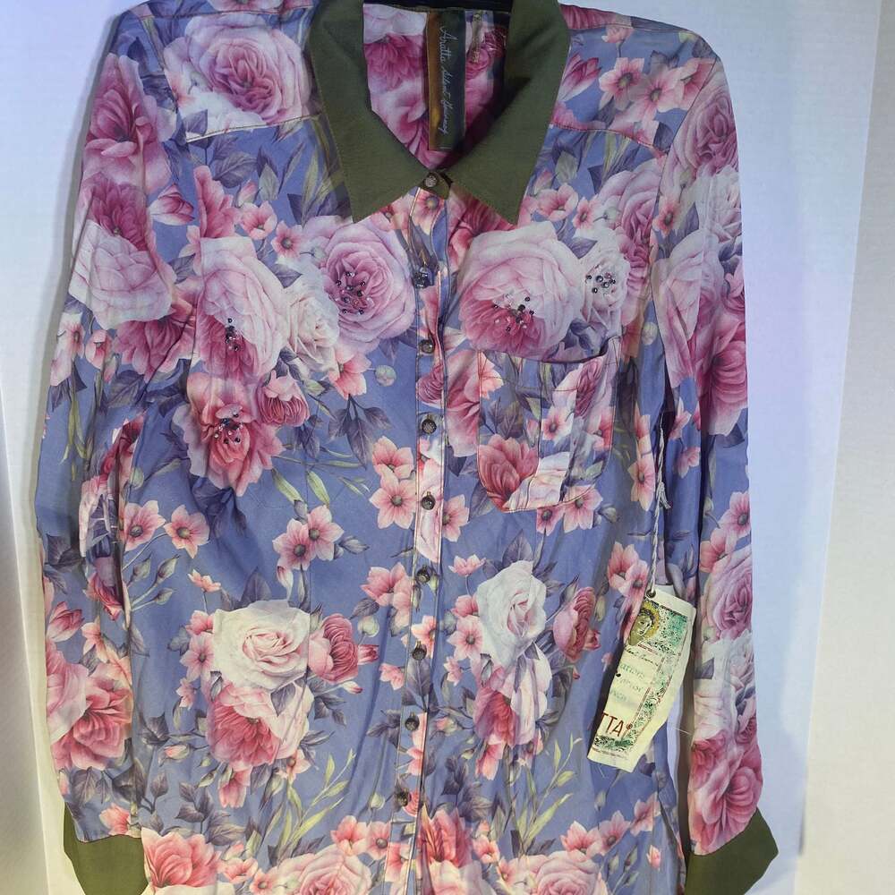 Aratta Rosaline Floral Button Up Collared V-Neck Blouse MSRP $150+ NWT
